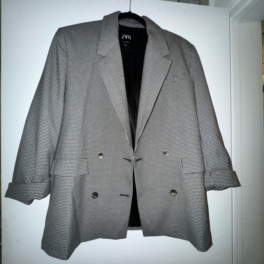 Zara Checkered Print Oversized Blazer